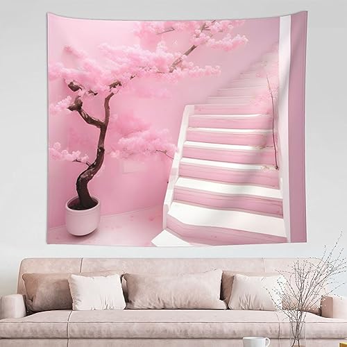DLXW Wandteppich mit Kirschblüten-Motiv, weiße Treppe – schaffen Sie eine traumhafte Schlafzimmer-Dekoration, machen Sie Ihren Raum romantisch und kreativ, Einheitsgröße DLXW Wandteppich mit Kirschblüten-Motiv, weiße Treppe – schaffen Sie eine traumhafte Schlafzimmer-Dekoration, machen Sie Ihren Raum romantisch und kreativ, Einheitsgröße von DLXW