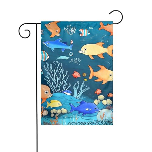Dlxw Blaue Unterwasserwelt der Fischflagge 30,48 x 45,72 cm doppelseitig im Freien schafft eine romantische Gartendekoration Zuhause Outdoor-Atmosphäre! Verbessern Sie den Geschmack Ihrer von DLXW