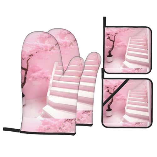 Dlxw Ofenhandschuhe und Topflappen-Set, rutschfestes Design, hitzebeständig, 180 °C, perfekt zum Kochen, Backen und Grillen, perfekt zum Verschenken! Kirschblütenweiße Treppe Dlxw Ofenhandschuhe und Topflappen-Set, rutschfestes Design, hitzebeständig, 180 °C, perfekt zum Kochen, Backen und Grillen, perfekt zum Verschenken! Kirschblütenweiße Treppe von DLXW