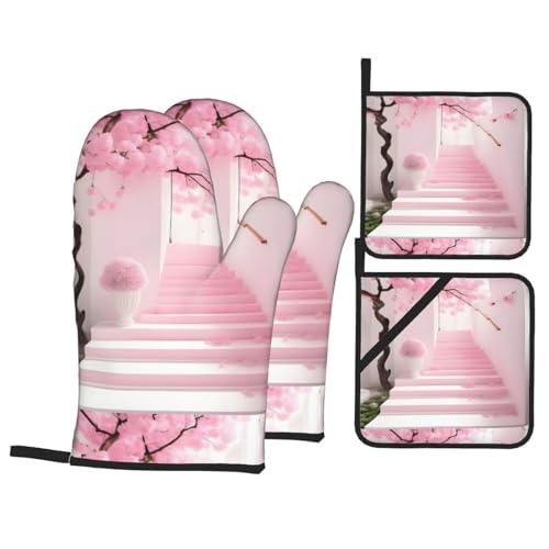 Dlxw Ofenhandschuhe und Topflappen-Set, rutschfestes Design, hitzebeständig, 180 °C, perfekt zum Kochen, Backen und Grillen, perfekt zum Verschenken! Rosa Kirschblüten-Treppe Dlxw Ofenhandschuhe und Topflappen-Set, rutschfestes Design, hitzebeständig, 180 °C, perfekt zum Kochen, Backen und Grillen, perfekt zum Verschenken! Rosa Kirschblüten-Treppe von DLXW