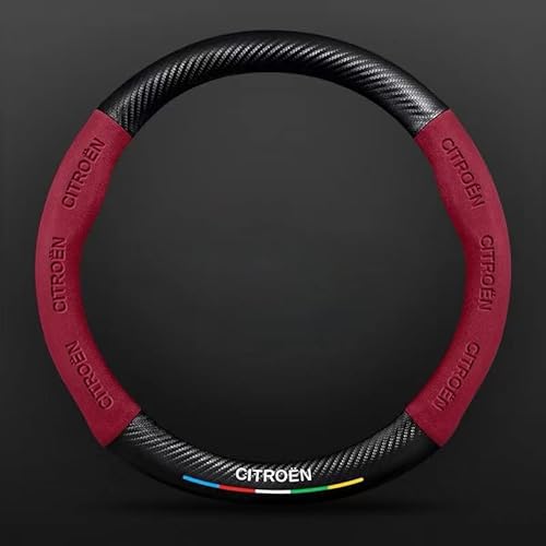 DLXYZML Auto Lenkradschutz für Citroen C3 2016-2024,Leder Lenkradabdeckung Steering Lenkradschoner Anti Rutsch Atmungsaktiv Innenausstattung Größe 37-39 cm,O-Red von DLXYZML