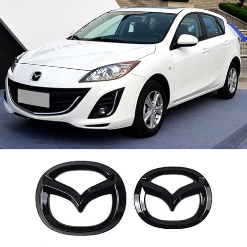 DLXYZML Schwarz Emblem Abdeckung für Mazda 3 Sedan 2011 2012 2013,Vorne Hinten Emblem Ersatz Logo Aufkleber Frontkoffer Kofferraum Zeichen ABS Selbstklebend Auto Dekor Styling Zubehör von DLXYZML