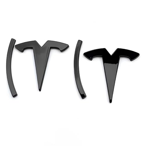 DLXYZML Schwarz Emblem Abdeckung für Tesla Model Y 2020 2021 2022 2023 2024 2025,Vorne Hinten Emblem Ersatz Logo Aufkleber Frontkoffer Kofferraum Zeichen ABS Selbstklebend Auto Dekor Styling Zubehör von DLXYZML