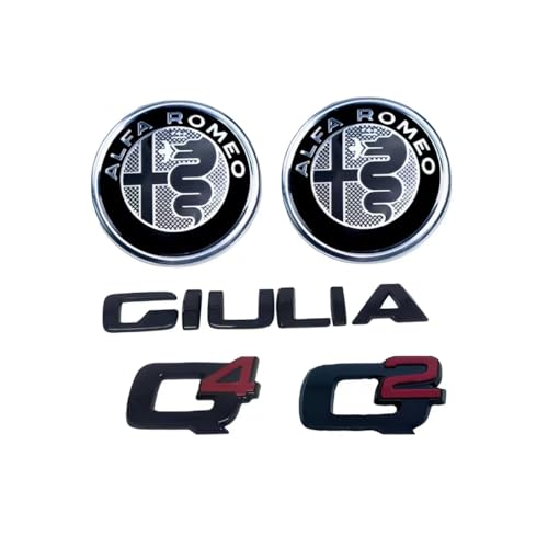 DLXYZML Schwarz Ersatz Emblem Set für Alfa Romeo Giulia 2022 2023 2024 2025,3D Vorne Hinten Abzeichen Logo Frontgrill Kofferraum Buchstaben Aufkleber ABS Auto Dekor Styling Exterieur Zubehör von DLXYZML