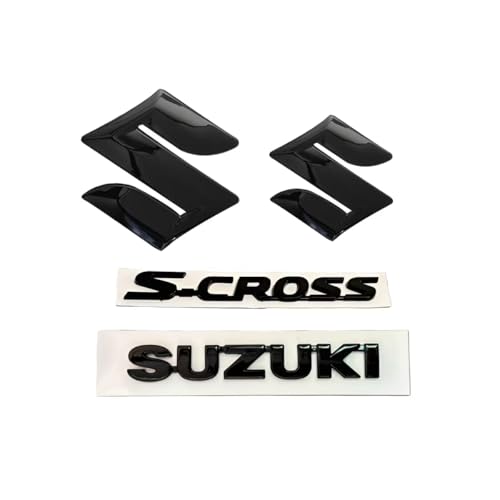 DLXYZML Schwarz Ersatz Emblem Set für Suzuki SX4 S-Cross 2021 2022 2023 2024 2025,3D Vorne Hinten Abzeichen Logo Frontgrill Kofferraum Buchstaben Aufkleber ABS Auto Dekor Styling Exterieur Zubehör von DLXYZML
