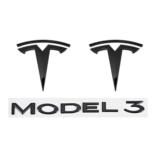 DLXYZML Schwarz Ersatz Emblem Set für Tesla Model 3 2020 2021 2022 2023,3D Vorne Hinten Abzeichen Logo Frontkoffer Kofferraum Buchstaben Aufkleber ABS Auto Dekor Styling Exterieur Zubehör von DLXYZML
