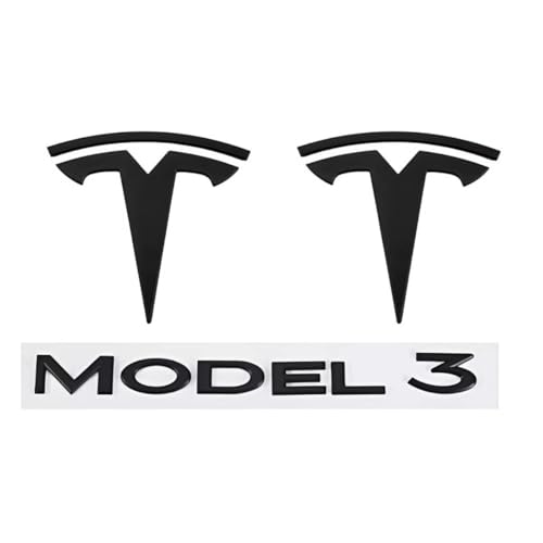 DLXYZML Schwarz Ersatz Emblem Set für Tesla Model 3 2020 2021 2022 2023,3D Vorne Hinten Abzeichen Logo Frontkoffer Kofferraum Buchstaben Aufkleber ABS Auto Dekor Styling Exterieur Zubehör von DLXYZML