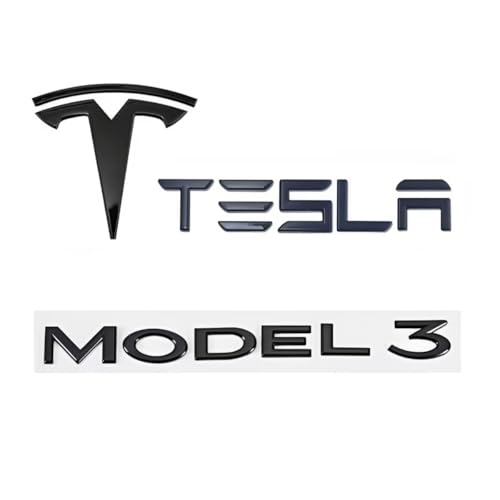 DLXYZML Schwarz Ersatz Emblem Set für Tesla Model 3 2023 2024 2025,3D Vorne Hinten Abzeichen Logo Frontkoffer Kofferraum Buchstaben Aufkleber ABS Auto Dekor Styling Exterieur Zubehör von DLXYZML