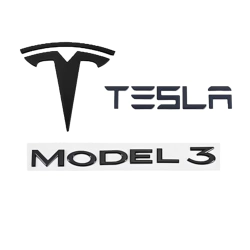 DLXYZML Schwarz Ersatz Emblem Set für Tesla Model 3 2023 2024 2025,3D Vorne Hinten Abzeichen Logo Frontkoffer Kofferraum Buchstaben Aufkleber ABS Auto Dekor Styling Exterieur Zubehör von DLXYZML