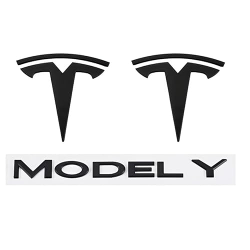 DLXYZML Schwarz Ersatz Emblem Set für Tesla Model Y 2020 2021 2022 2023 2024 2025,3D Vorne Hinten Abzeichen Logo Frontkoffer Kofferraum Buchstaben Aufkleber ABS Auto Dekor Styling Exterieur Zubehör von DLXYZML