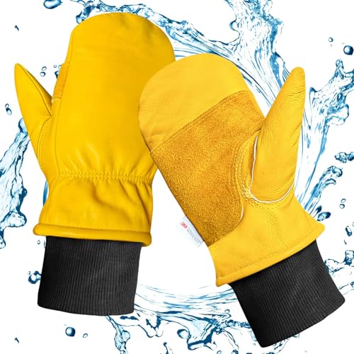 DLY Arbeitshandschuhe Winter,Leder Winter Arbeitshandschuhe,Wasserdicht Winterhandschuh,Winterarbeitshandschuhe Herren,Winddichte Thermo Arbeitshandschuhe für Fahren,Bau,Gerätebetrieb,Straßenmaschinen von DLY