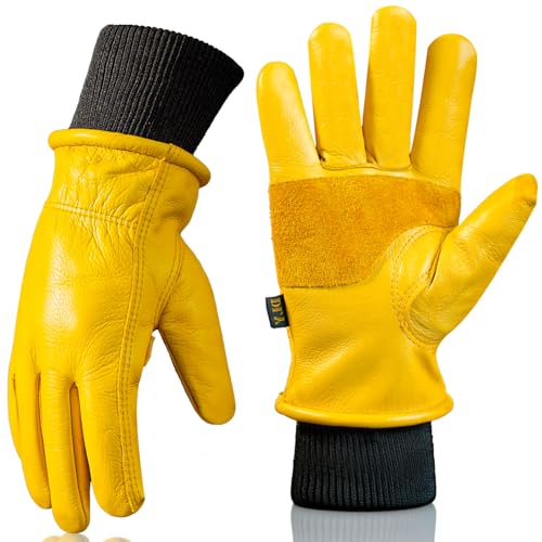 DLY Arbeitshandschuhe Winter,Leder Winter Arbeitshandschuhe,Winterarbeitshandschuhe Herren,Winddichte Thermo Arbeitshandschuhe für Fahren,Bau,Gerätebetrieb,Straßenmaschinen von DLY