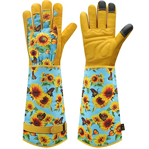 Gartenhandschuhe für Damen und Herren,Dornensicher Gartenhandschuhe Lange,Rosenhandschuhe Beschneiden von Rosen,Schaffell Gartenhandschuhe mit Unterarmschutz,Leder Gartenhandschuhe für Garten oder Hof von DLY