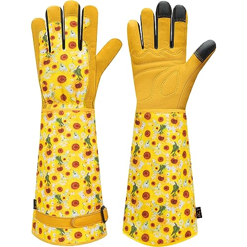 Gartenhandschuhe für Damen und Herren,Dornensicher Gartenhandschuhe Lange,Rosenhandschuhe Beschneiden von Rosen,Schaffell Gartenhandschuhe mit Unterarmschutz,Leder Gartenhandschuhe für Garten oder Hof von DLY