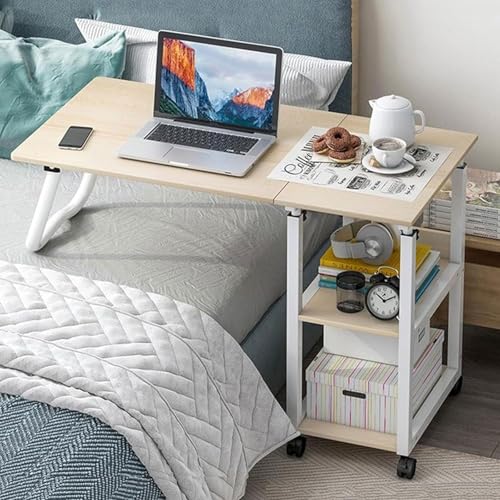 DLYZAYE 2-in-1 faltbarer Überbetttisch mit Rollen, Nachttisch, höhenverstellbar, mobiler Computertisch, Laptoptisch, Stehtisch über dem Bett für Krankenhaus und Zuhause, Ahorn von DLYZAYE