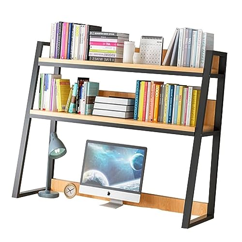 DLYZAYE 2-stöckiges Schreibtisch-Bücherregal für Computertisch – Trapezförmiges Schreibtisch-Bücherregal, Mehrzweck-Arbeitsplattenstall, Organizer, Regal, Schmiedeeisen, Schreibtisch-Bücherregal, für von DLYZAYE