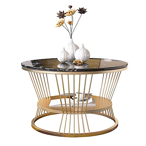 DLYZAYE Couchtisch, doppellagig, schwarzer Marmor, goldener Schmiedeeisen-Aufbewahrung, runder Couchtisch, geeignet für Wohnzimmer, kleine Größe, mehrere Größen optional (schwarz, 80 cm) von DLYZAYE