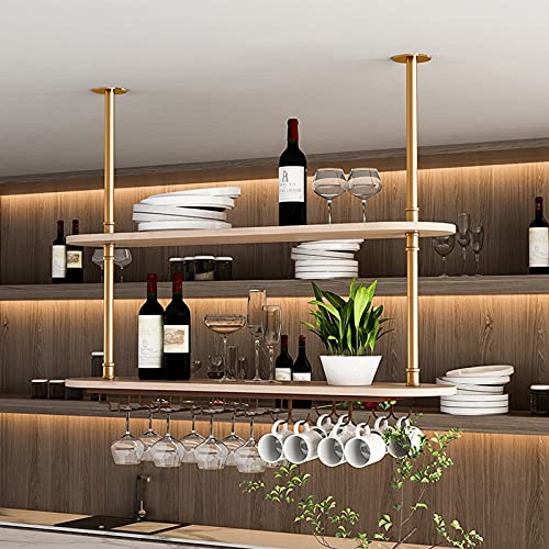 DLYZAYE Deckenregal Weinregal, Metall Weinregal mit Glashalter, Hängendes Weinregal Weinregal, 2-lagiger Weinflaschenhalter, für Küche Restaurant Bar (Size : 120 von DLYZAYE