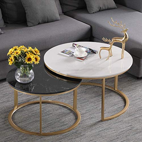DLYZAYE Decor Furniture2-teiliger stapelbarer Couchtisch, Couchtisch, Wohnzimmer-Sofatisch, Marmoreffekt-Platte und Metallsockel (80 x 65 cm) von DLYZAYE