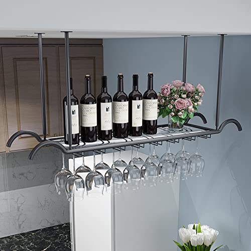 DLYZAYE Hängendes Weinregal mit Glashalter – Metalldecken-Weinglasregal, Bar-Einheit, schwebendes Regal, hängendes Kelchregal mit Trennwänden (Farbe: Schwarz, Größe: 60 x 30 x 80 cm) von DLYZAYE