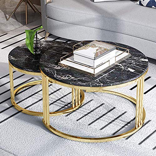 DLYZAYE Home Decor FurnitureModerner Couchtisch mit Kunstmarmorplatte für Wohnzimmer, Akzentmöbel mit goldfarbenem Metallrahmen, einfache Montage, 2er-Set Wohnzimmer oder Lounge (D60 D45) von DLYZAYE