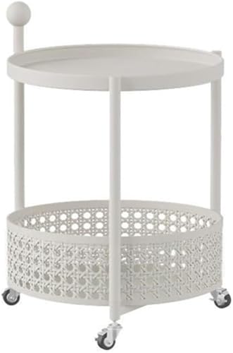 DLYZAYE Runder Beistelltisch, Beistelltisch, Nachttisch, 2-stöckiges Aufbewahrungsregal, Sofatisch für kleine Räume, Wohnzimmer, Schlafzimmer, Kinderzimmer (weiß, 42 x 59 cm) von DLYZAYE