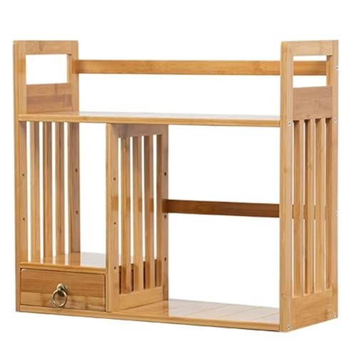 DLYZAYE Schreibtisch-Bücherregal, 2-stöckiges Organizer-Aufbewahrungsregal mit einer Schublade, Holzregal, Schreibtischregal, Thekenregal, oberes Bücherregal für Büro und Zuhause, Natur, 50 x 19 x 45 von DLYZAYE