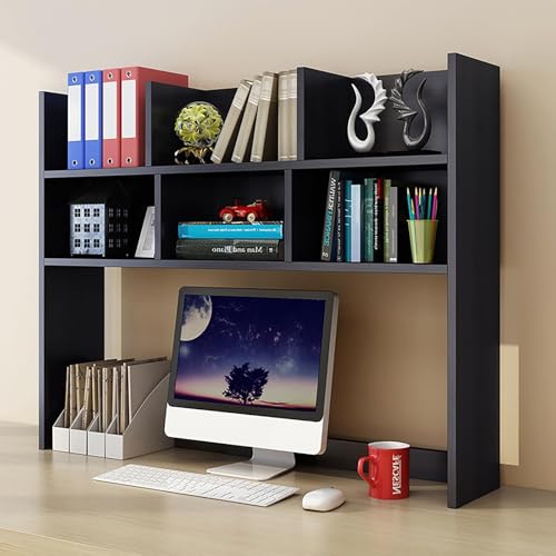DLYZAYE Schreibtisch-Bücherregal, verstellbar, 3 Ebenen, Aufbewahrung, Arbeitsplatte, Stallregale für Computertisch, Heimbüro, Schreibtischregal (Schwarz, 100 cm) von DLYZAYE