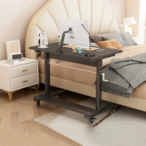 DLYZAYE Überbetttisch, mobiler Stehtisch mit Rollen, höhenverstellbar, Nachttisch, Laptoptisch, Krankenhaus, Krankenhaus, Krankenpflege, Lesen, Esstisch (Schwarz, 80 x 60 cm) von DLYZAYE