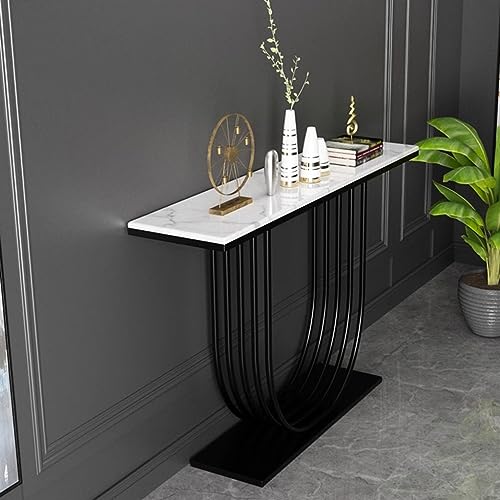 Konsolentisch Konsolentisch Modern Konsolentisch Gold Konsolentisch mit U-förmigem Metallsockel, schmaler Eingangstisch aus Kunstmarmor, Flurtisch Dekotisch Flurtisch für Eingangsbereich, Wohnzimmer von DLYZAYE