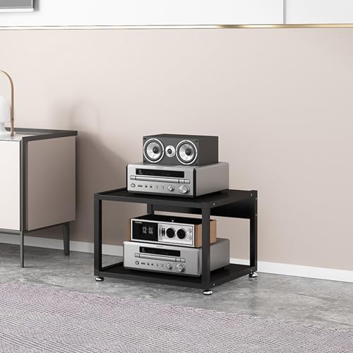 Media-Ständer, moderner AV-Schrank, 2-stöckiges Audio-Video-Regal, Medien-Aufbewahrungsschrank, Eck-TV-Ständer, Unterhaltung, Stereo-Komponentenschrank mit Holzregalen für Zuhause/Büro/Theater (Farbe von DLYZAYE