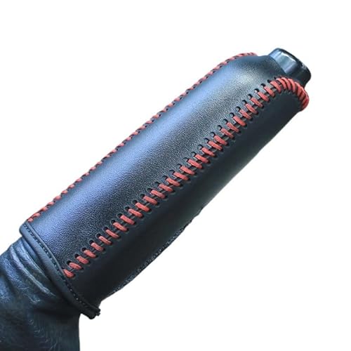 DLZFUDTY Auto Handbremsengriffe,Auto Handbremsabdeckung Carbon Fiber Auto Leder Handbremse Abdeckung Schutzhülle Hand Brems Schutz Innen Zubehör(Black Red) von DLZFUDTY