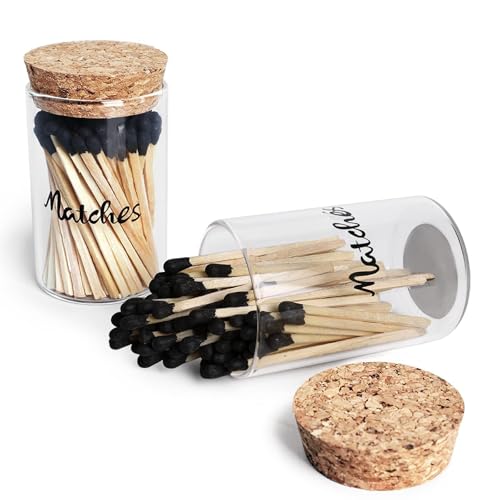 Streichholzhalter aus Glas,Streichhölzer in Glasfl 2er-Set Streichholzhalter mit Zündhütchen und Korkdeckel, Streichhölzer nicht im Lieferumfang enthalten, süßes Streichholzglas im Landhausstil, Heimd von DLZFUDTY
