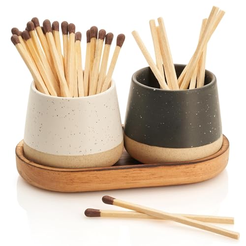 Streichholzhalter aus Glas,Streichhölzer in Glasfl 2er-Set dekorativer Streichholzhalter aus Keramik mit Holztablett – Wunderschöne matte Halter mit Anzünder sind eine Aufwertung jeder Inneneinrichtun Streichholzhalter aus Glas,Streichhölzer in Glasfl 2er-Set dekorativer Streichholzhalter aus Keramik mit Holztablett – Wunderschöne matte Halter mit Anzünder sind eine Aufwertung jeder Inneneinrichtun von DLZFUDTY