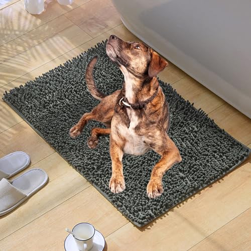 DLZMO Cleany Matte Hund, Hunde Schmutzfangmatte, Super Absorbierende Bodenmatte für schlammige, nasse Pfoten und Schuhe (Dunkelgrau, 50x80CM) von DLZMO