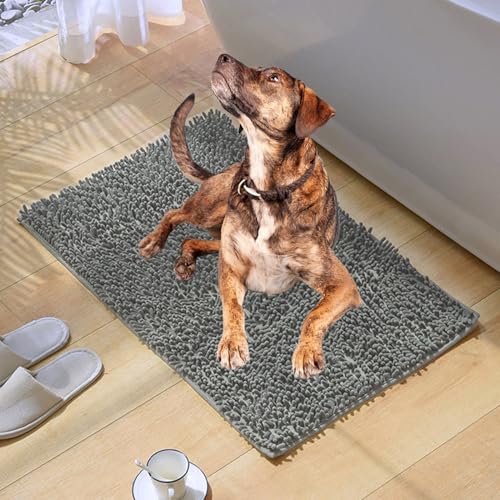 DLZMO Cleany Matte Hund, Hunde Schmutzfangmatte, Super Absorbierende Bodenmatte für schlammige, nasse Pfoten und Schuhe (Grau, 45x70CM) von DLZMO