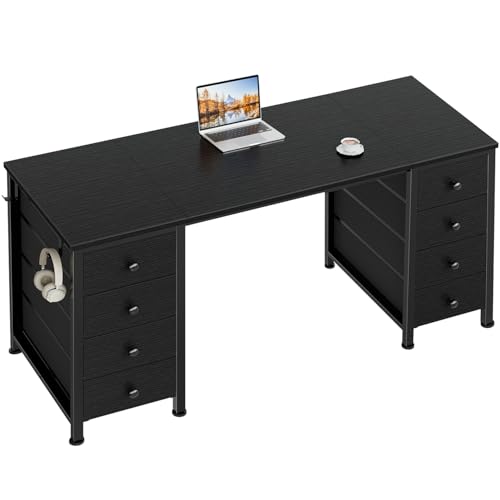 Schwarzer Schreibtisch mit Stoffschubladen auf beiden Seiten, 119,9 cm, schwarzer Gaming-Schreibtisch, Heimbüro, Computer, Arbeitszimmer, Schreibarbeit, PC-Schreibtische mit 8 Stoffschubladen für von DLisiting