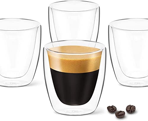 DLux Espressotassen Set (90ml - 4er Set) Espressogläser doppelwandig - Gläser aus Borosilikatglas - Espresso Glas Espressotasse aús Thermoglas - Nespresso Tasse… von DLux