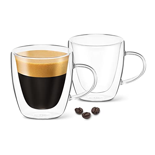 DLux Espressotassen mit Griff Set (90ml - 2er Set) Espressogläser doppelwandig - Gläser aus Borosilikatglas - Espresso Glas Espressotasse mit Henkel aús Thermoglas - Espresso Tasse von DLux