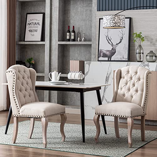 DM Furniture Parsons Esszimmerstühle Bauernhaus Massivholz Akzentstühle Leinenstoff Gastgeberseite Küchenstuhl mit getuftetem Flügelrücken für Esszimmer, Wohnzimmer, Schlafzimmer (2er-Set, Creme) DM Furniture Parsons Esszimmerstühle Bauernhaus Massivholz Akzentstühle Leinenstoff Gastgeberseite Küchenstuhl mit getuftetem Flügelrücken für Esszimmer, Wohnzimmer, Schlafzimmer (2er-Set, Creme) von DM Furniture