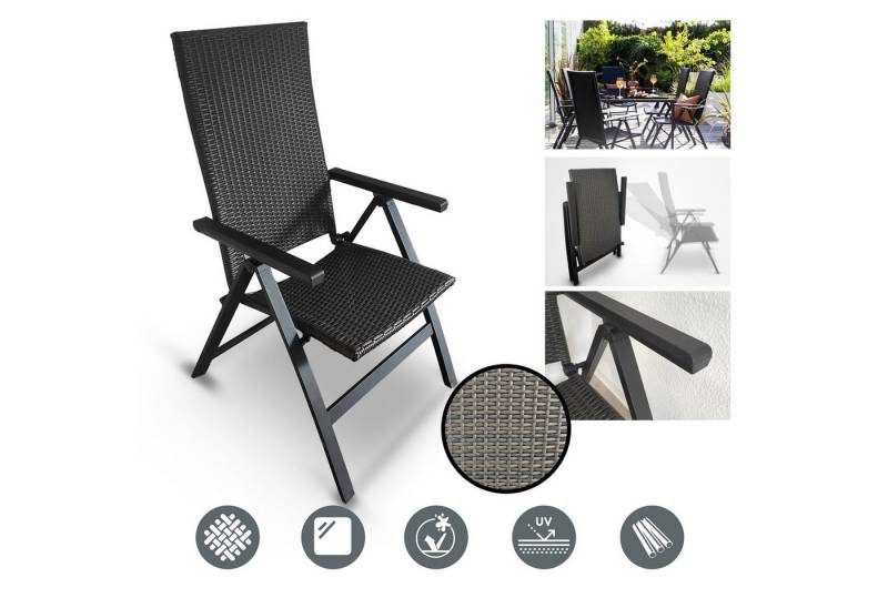 DM-Handel Gartenstuhl Aluminium Polyrattan Klappstuhl (Campingstuhl Rattanstuhl in Grau/Anthrazit), Gestell aus Aluminium, Platzsparend, zusammenklappbar von DM-Handel