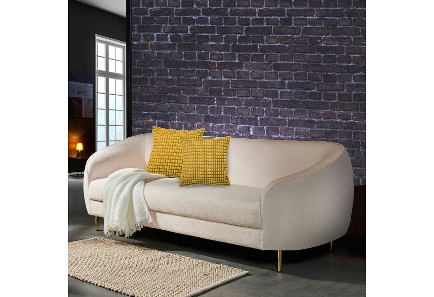 DM-Handel Sofa 3-er Sitz Design Sofa Plushsofa, Loungsofa Sitzmöbel Couch Creme 206x78x70 1 Teile, Plüsch-Couch von DM-Handel