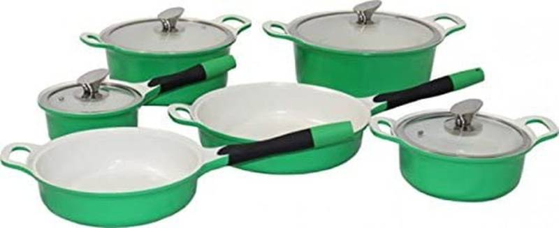DM-Handel Topf-Set Topf-Set Induktion 10-Tlg., (Kochgeschirr-Set Töpfe und Pfannen Set, 10-tlg., Keramik Antihaftbeschichtung Pfannenset Grün), Induktion, mit Keramik-Antihaftversiegelung, mit Deckeln von DM-Handel
