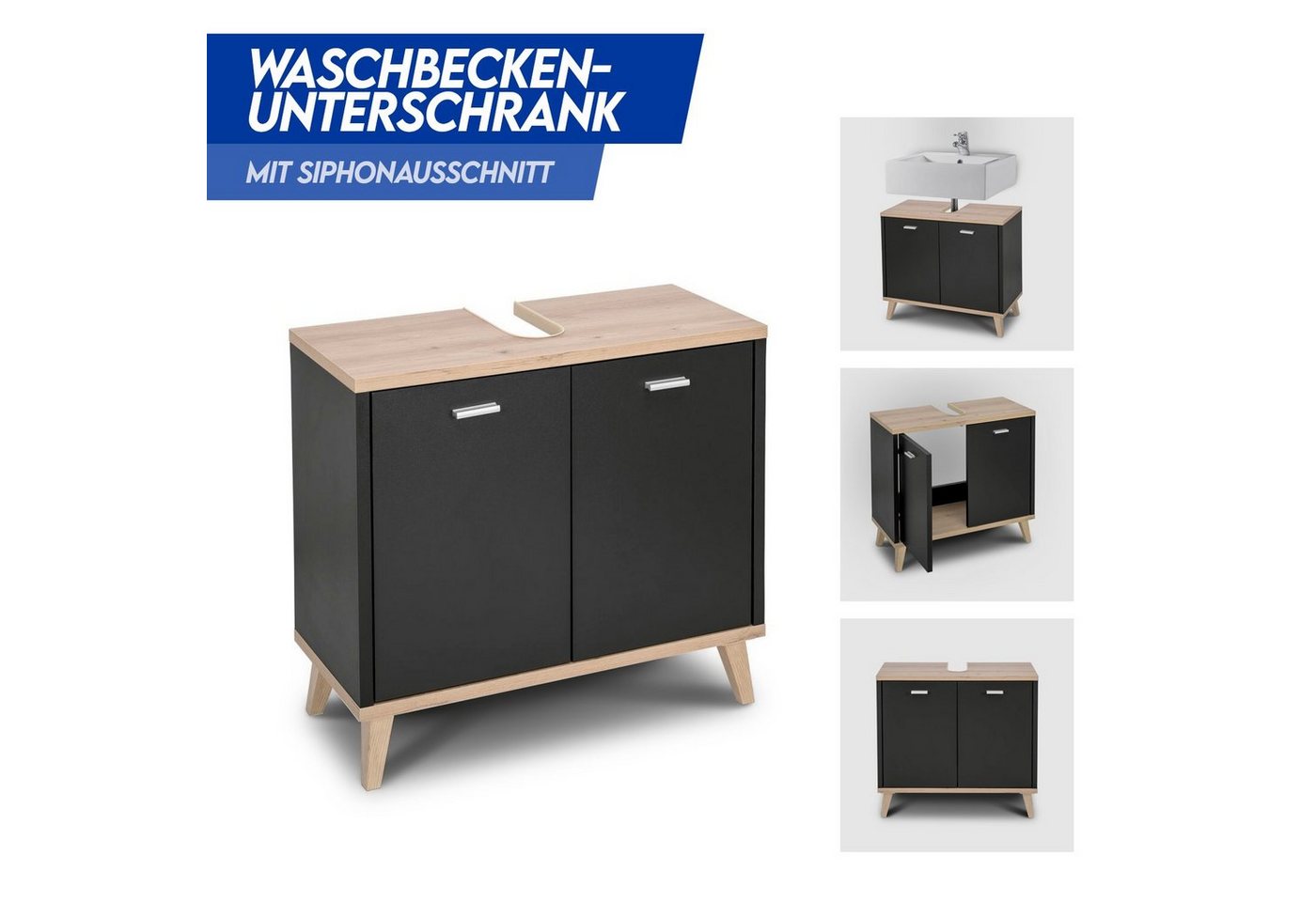 DM-Handel Waschbeckenunterschrank Unterschrank Badschrank (60,4 x 28 x 55 cm, passend für alle handelsüblichen Waschbecken) von DM-Handel