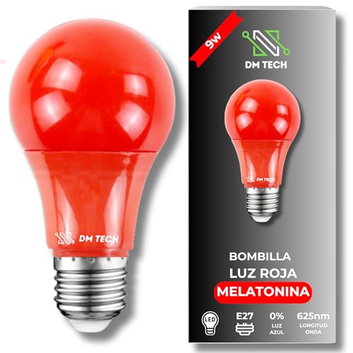 DM TECH 2er Pack Nachtlicht Rot Melatonin E27 – Rote Glühbirnen zum Schlafen – Red Light Therapie – Flicker-Free Technologie + 0% Blaulicht + Standardfassung + Förderung des Schlafrhythmus (1) von DM TECH