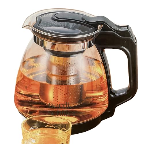 Teekanne Glas Hitzebeständig Glaskanne mit Deckel 1700ml Teekanne mit Siebeinsatz Teekanne mit Edelstahl Filter Sieb Tea Maker Teekanne mit Sieb Glas Tee Kanne (1700 ml) von DMA-Z