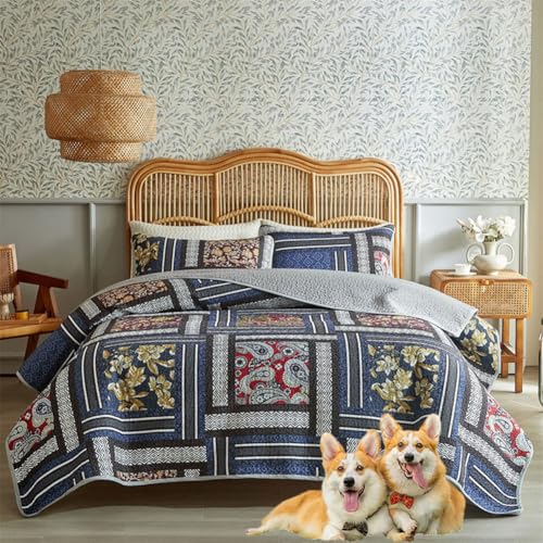 DMBAOD Bett Oben auf Betten und Betten, Baumwollbett für 2 Personen Bohemian Patchwork mit 2 Kissenbezug 882 173 * 229cm(68"x90") von DMBAOD