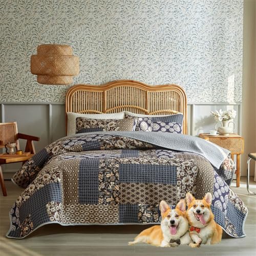 DMBAOD Bett Oben auf Betten und Betten, Baumwollbett für 2 Personen Bohemian Patchwork mit 2 Kissenbezug 883 264 * 229cm(104"x90") von DMBAOD