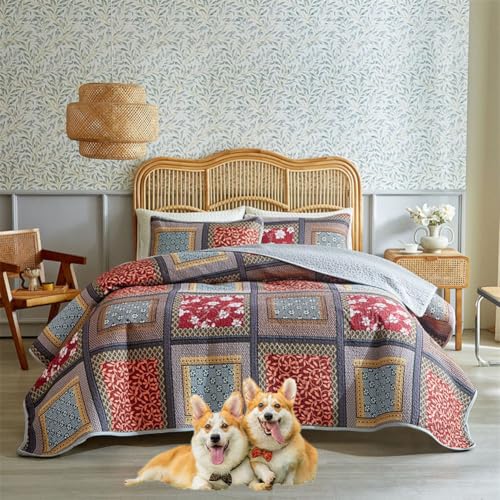 DMBAOD Bett Oben auf Betten und Betten, Baumwollbett für 2 Personen Bohemian Patchwork mit 2 Kissenbezug 884 173 * 229cm(68"x90") von DMBAOD