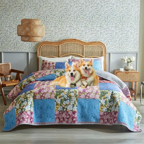 DMBAOD Bett Oben auf Betten und Betten, Baumwollbett für 2 Personen Bohemian Patchwork mit 2 Kissenbezug 887 203 * 229cm(80"x90") von DMBAOD